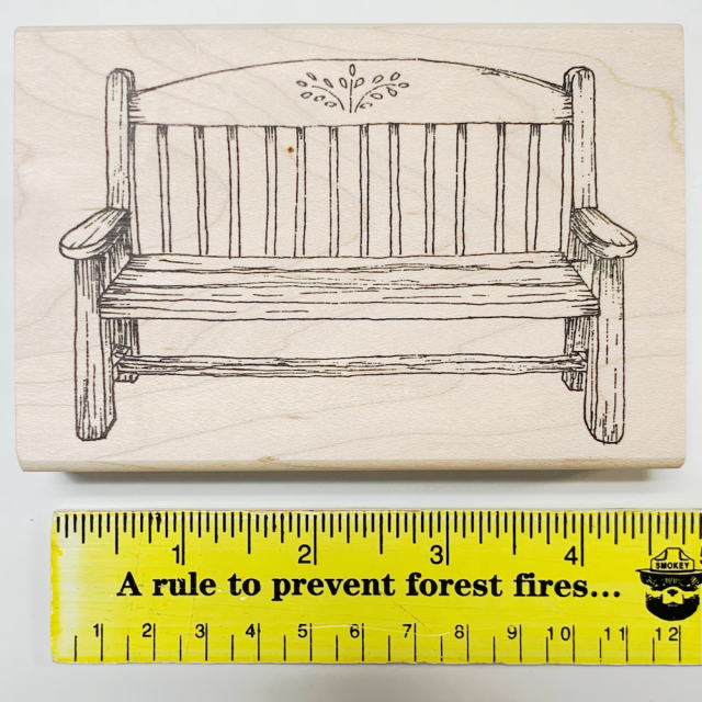 【USA製 ヴィンテージストック品】カントリーベンチの木製ゴムスタンプ- Peddler's Pack Stamps country bench-(UWS-003) 　