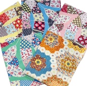 綿モーリー国産生地【コットンガーデン限定販売】有輪商店との共同企画生地  パッチワーク柄モーリークロス  ヘキサゴン柄 ダイヤ柄   50×55cm5柄5枚セット《数量限定》 (COS-035）