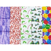 《 はらぺこあおむし著 エリックカールのデザイン生地 》 USAコットン  総柄 ちょうちょ ドット柄  50×55cmサイズ5柄5枚セット 数量限定 (COS-038）