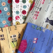 《数量限定》【小関鈴子先生 新柄デザイン】レトロドレス柄  ボタン柄  英字  33×37cm5柄5枚セット (COS-043）