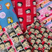 《数量限定》USAコットン【Betty Boop】ベティ・ブープ生地   英字  5柄5枚セット 2サイズ展開(COS-044）
