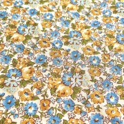 希少生地　USAコットン【サーティーズ（1930年代の復刻版生地）】レトロ柄　花柄　ブルー×イエロー系　50×27cm(UTH-247)