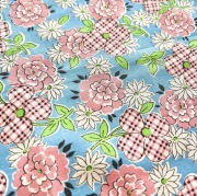 希少生地　USAコットン【サーティーズ（1930年代の復刻版生地）】レトロ柄　花柄　ブルー×ピンク系　50×27cm(UTH-245)