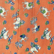 希少生地　USAコットン【サーティーズ（1930年代の復刻版生地）】レトロ柄　オリエンタル柄　オレンジ系　50×28cm(UTH-255)