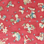 希少生地　USAコットン【サーティーズ（1930年代の復刻版生地）】レトロキッズ柄　プレイタイム　レッド系　51×26cm(UTH-259)