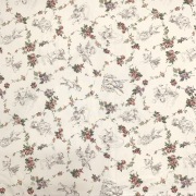 国産布地【こうの早苗先生デザインプリント】クラシカル   エンジェル  小花柄  1. 生成り×ピンク系  4色展開(JKNS-139)