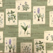【小関鈴子先生デザイン】草花柄  植物図鑑  布地  英字 タイポグラフィデザイン 5色展開  グリーン系 (JKS-475）