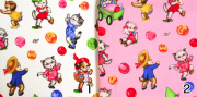 USAコットン【猫柄プリント】レトロ柄  風船  ドット柄　 アメリカ輸入生地   2色展開　(UCT-225)