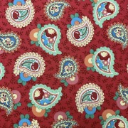 【USAコットン】50x55cm (UME-029)ペイズリー柄　レッド系　