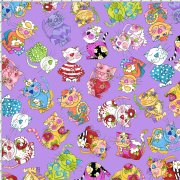 USAファブリック【Loralie Designs】ロラライハリス - Calico Toss Purple Fabric キャリコ トス パープル -(ULH-152)　猫柄  ネコ柄