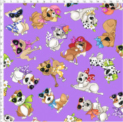 USAコットン【Loralie Designs】- Tossed Go Doggies Purple Fabric - トスド ゴー ドギーズ  ファブリック  イヌ柄  いぬ柄  犬柄 (ULH-357)