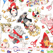 USAコットン【Loralie Designs】ロラライハリス  ロラリーデザインズ - Sew Tossed White - ソウ トスド  ホワイト系 手芸グッズ柄  ガール柄  (ULH-423)