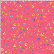USAファブリック【Loralie Designs】- Paws Pink Fabric -(ULH-433)　犬猫足あと柄　ピンク系  USAコットン