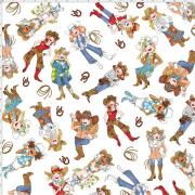 【Loralie Designs】- Tossed Cowgirls White Fabric-(ULH-173)