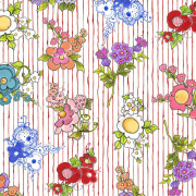 USAファブリック【Loralie Designs】ロラライハリス布地  - Mixed Bouquets Red  -  花柄  ストライプ柄(ULH-305)