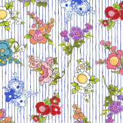 USAコットン 輸入生地【Loralie Designs】ロラライハリス  - Mixed Bouquets Blue -  花柄 ストライプ柄(ULH-306) ホワイト系