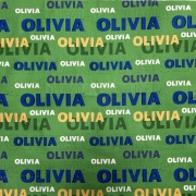 【USAコットン】英字 タイポグラフィデザイン生地  (オリビア ザ ピグレットシリーズ)グリーン系 ブタのオリビア OLIVIA  2色展開(UOLI-010)