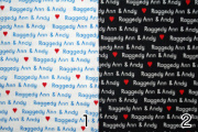 【USAコットン】ラガディアン&アンディ生地　Raggedy Ann & Andy ハート柄  英字柄 (URA-001) 2色展開