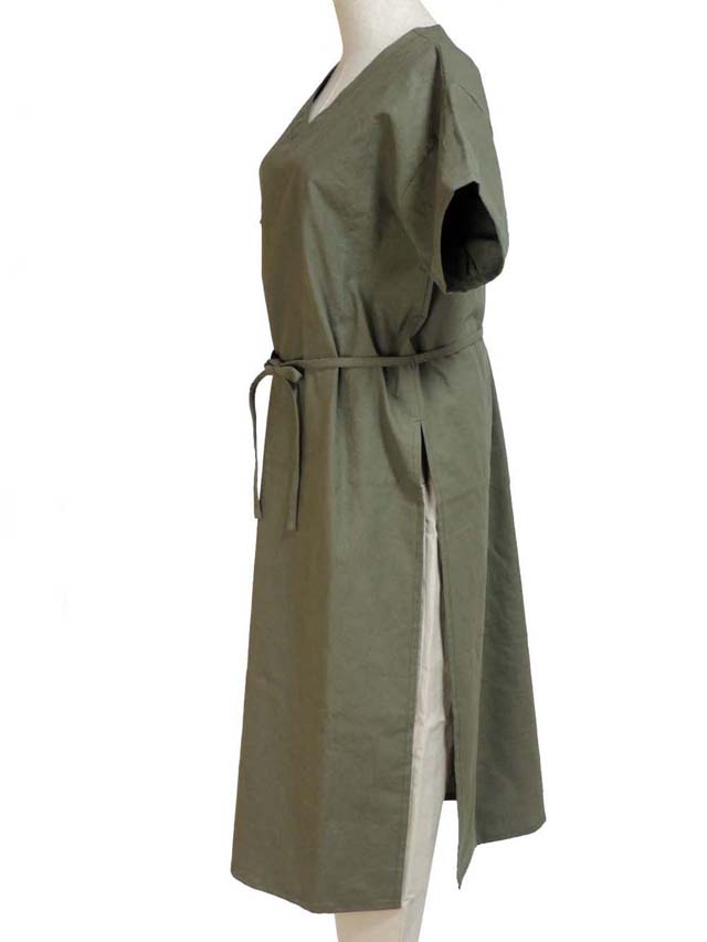 Fil de Nature 綿麻VネックTブラウス　ロング丈　半袖