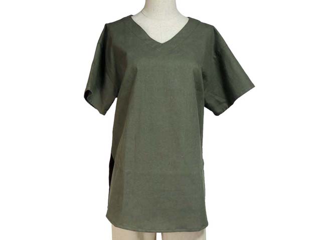 Fil de Nature 綿麻VネックTブラウス 半袖チュニック丈