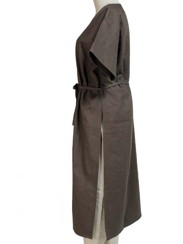 Fil de Nature 綿麻VネックTブラウス　ロング丈　半袖