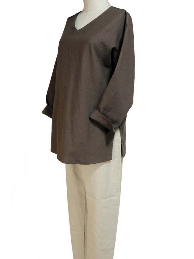 Fil de Nature 綿麻VネックTブラウス