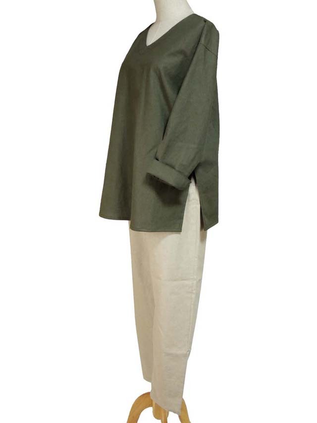 Fil de Nature 綿麻VネックTブラウス