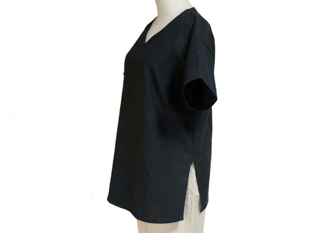 Fil de Nature 綿麻VネックTブラウス 半袖チュニック丈