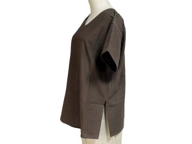 Fil de Nature 綿麻VネックTブラウス 半袖チュニック丈