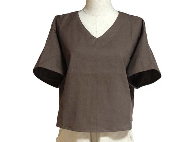 VえりTブラウスベリーショート丈半袖