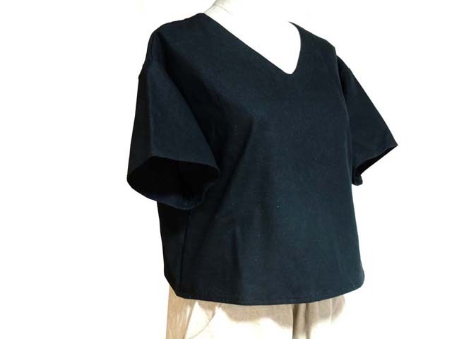 VえりTブラウスベリーショート丈半袖