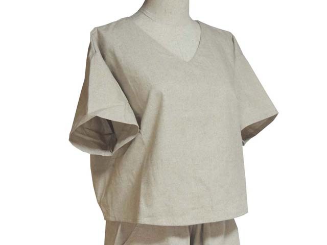 VえりTブラウスベリーショート丈半袖