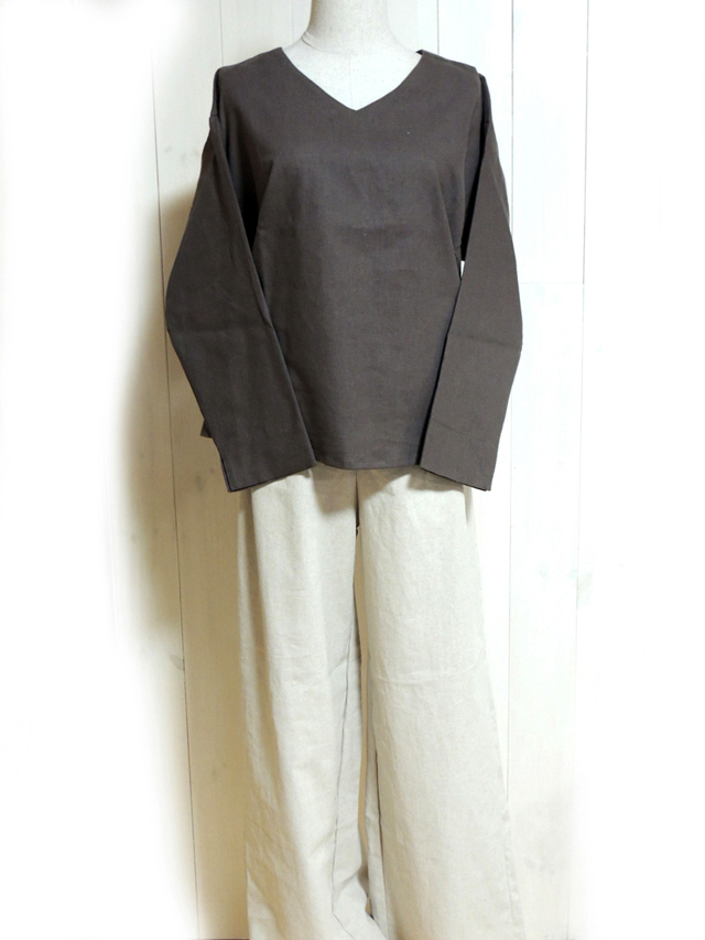 Fil de Nature 綿麻VネックTブラウス