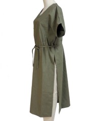 Fil de Nature 綿麻VネックTブラウス　ロング丈　半袖