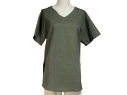 Fil de Nature 綿麻VネックTブラウス 半袖チュニック丈