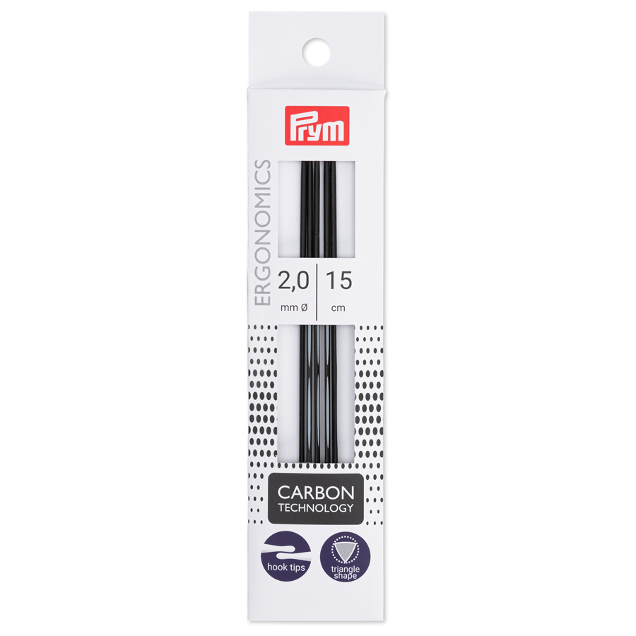 《Prym》プリム・エルゴノミック あみ針 15cm・2.00mmΦ/5本セット　 カーボン・ダブルポイント　棒針 編み物　ニット　編み針　エゴノミック