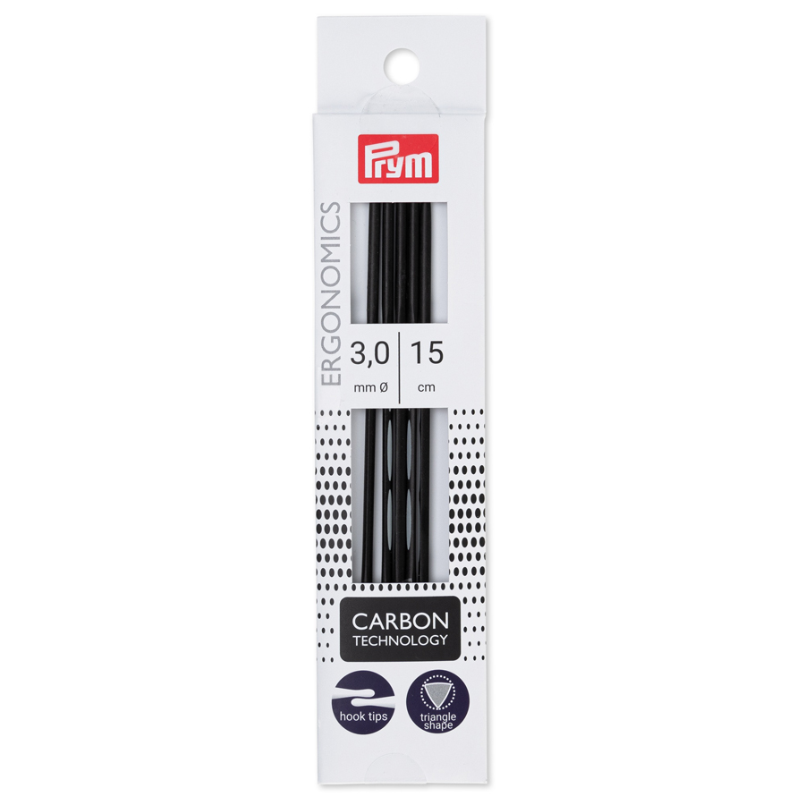 《Prym》プリム・エルゴノミック あみ針 15cm・3.00mmΦ/5本セット　 カーボン・ダブルポイント　棒針 編み物　ニット　編み針　エゴノミック