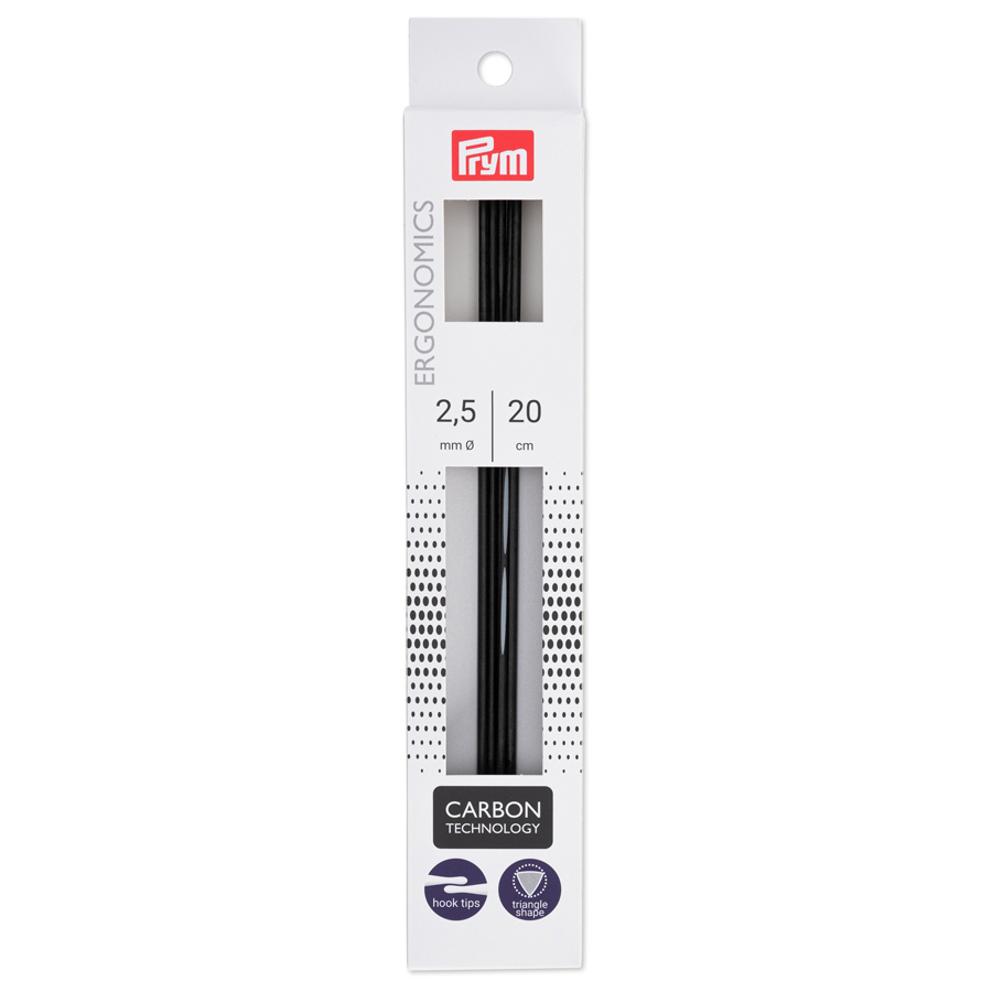 《Prym》プリム・エルゴノミック あみ針 20cm・2.50mmΦ/5本セット　 カーボン・ダブルポイント　棒針 編み物　ニット　編み針　エゴノミック