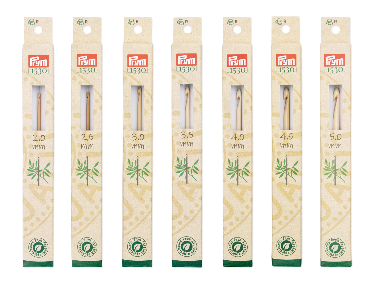 《Prym》プリム・1530　クロシェかぎ針　バンブー 　 ※7サイズ展開※（2.0/2.5/3.0/3.5/4.0/4.5/5.0mm）：全長15cm　197600-197601-197602-197603-197604-197605-197606