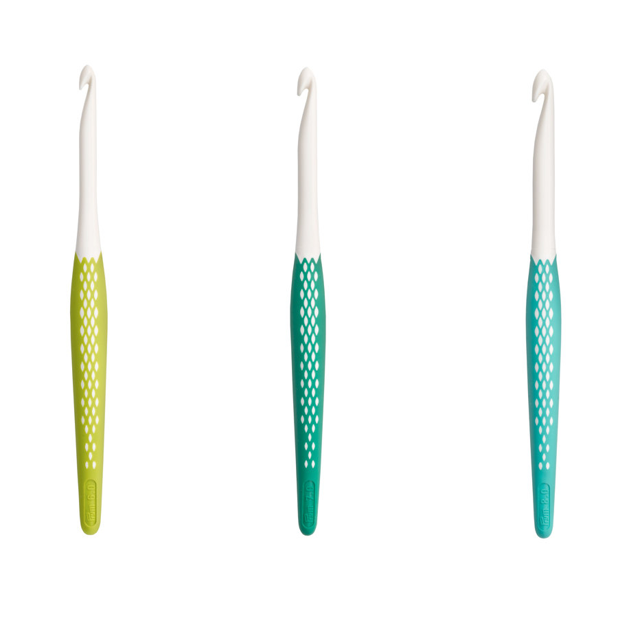 《Prym》プリム・エルゴノミック かぎ針　※個別販売※ 全長17cm　シトラスグリーン(10/0号・6.0mmΦ) / リーフグリーン(ジャンボ7mm・7.0mmΦ) / ミント(ジャンボ8mm・8.0mmΦ)　ご希望Φサイズをお選びください