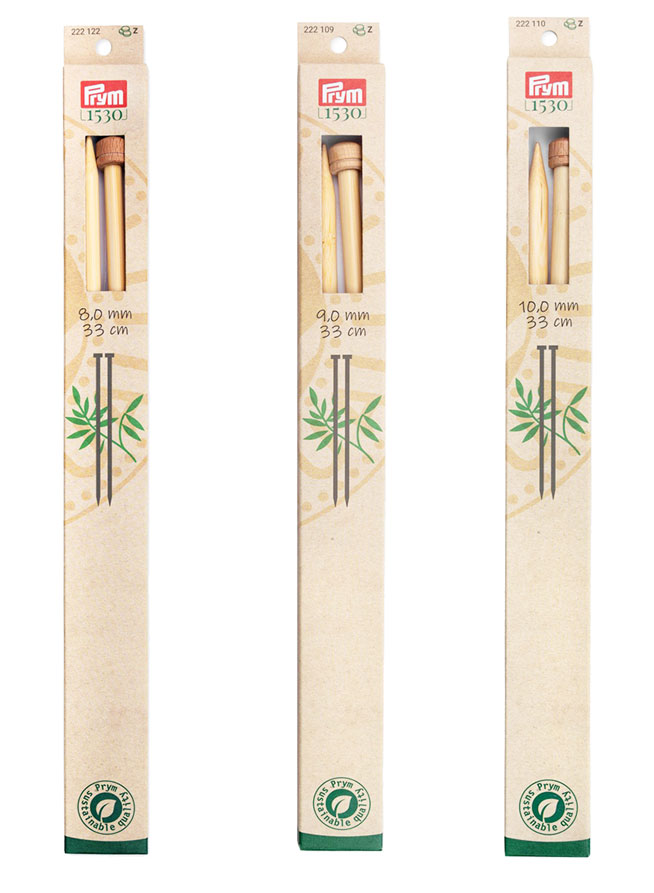 《Prym》プリム・1530　あみ針　バンブー・シングルポイント　 （8.00/9.00/10.00mm）全長：33cm　個別販売　 サステナブル　天然竹材の編み針　竹　あみ針　222122-222109-222110