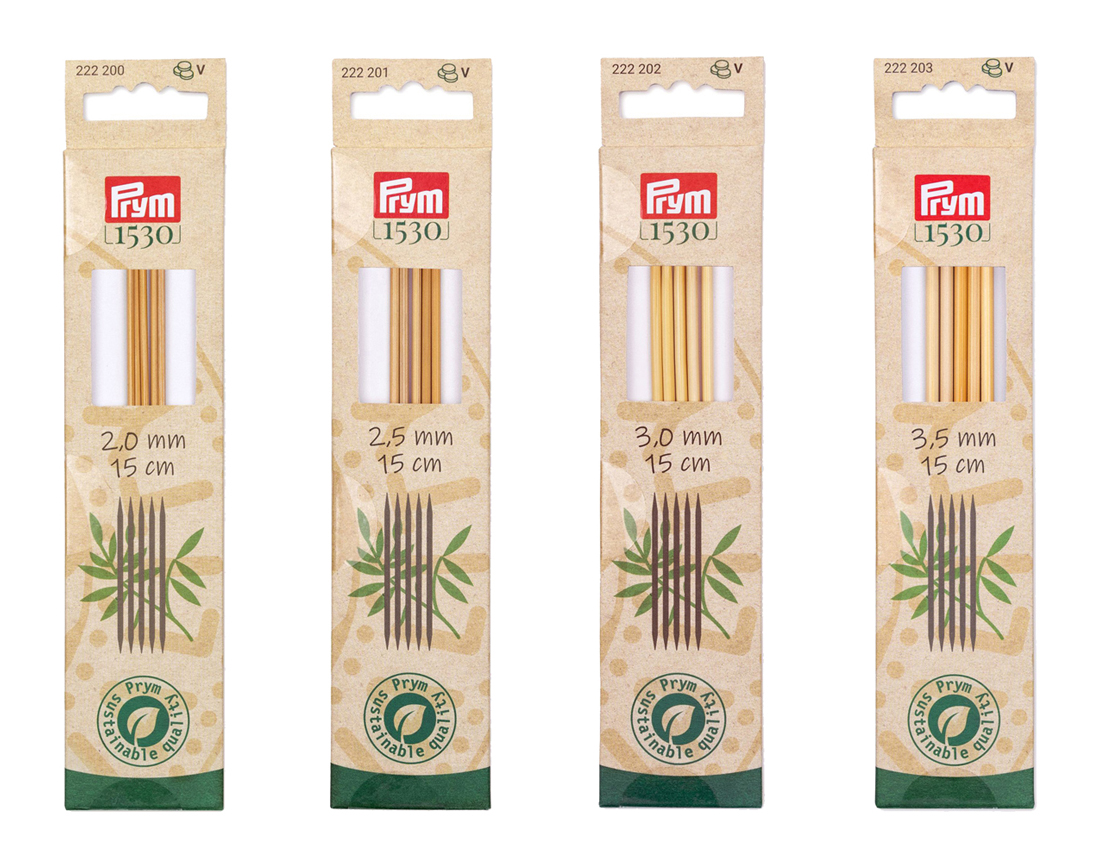 《Prym》プリム・1530　あみ針　バンブー・ダブルポイント　 （2.00/2.50/3.00/3.50mm）全長：15cm/5本入　個別販売　 サステナブル　天然竹材の編み針　竹　あみ針　222200-222201-222202-222203