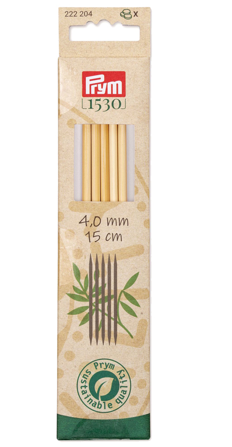 《Prym》プリム・1530　あみ針　バンブー・ダブルポイント　（4.00mm）全長：15cm/5本入　個別販売　サステナブル　天然竹材の編み針　竹　あみ針　222204