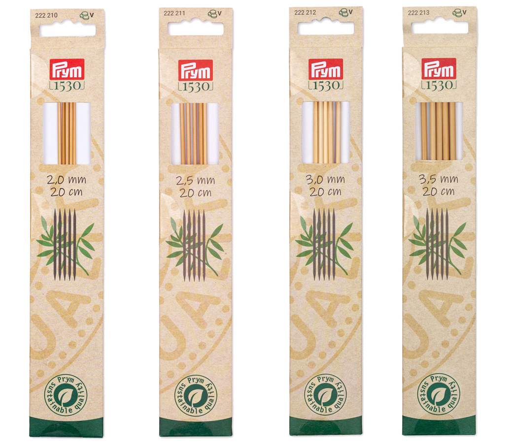 《Prym》プリム・1530　あみ針　バンブー・ダブルポイント　 （2.00/2.50/3.00/3.50mm）全長：20cm/5本入　個別販売　 サステナブル　天然竹材の編み針　竹　あみ針　222210-222213