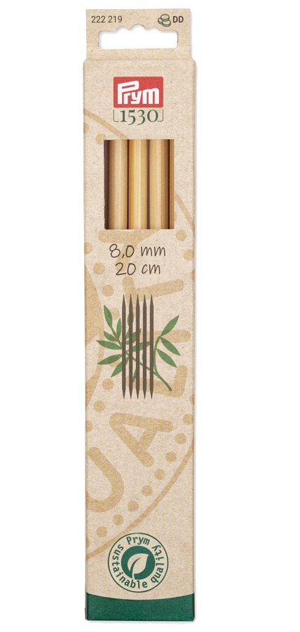 《Prym》プリム・1530　あみ針　バンブー・ダブルポイント　 8.00mm 全長：20cm/5本入　個別販売　 サステナブル　天然竹材の編み針　竹　あみ針　222219