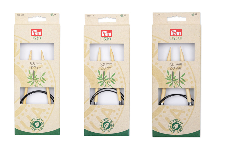 《Prym》プリム・1530　輪針　サステナブルバンブー　 ※個別販売※（5.5/6.0/7.0mm）全長：80cm1本入　 サステナブル　天然竹材の編み針　竹　あみ針　棒針　222509-222510-222511
