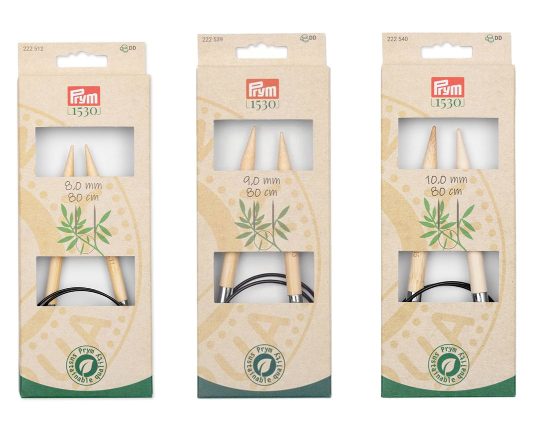 《Prym》プリム・1530　輪針　サステナブルバンブー　 ※個別販売※（8.0/9.0/10.0mm）全長：80cm1本入　 サステナブル　天然竹材の編み針　竹　あみ針　棒針　222512-222539-222540