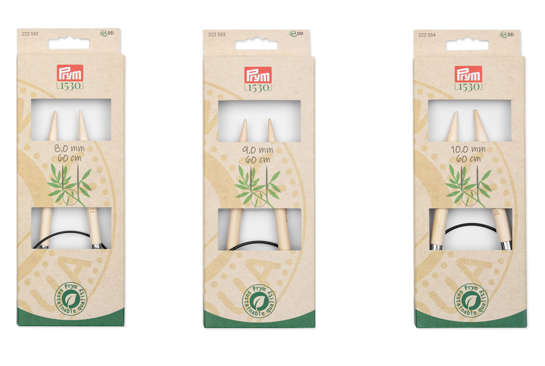 《Prym》プリム・1530　輪針　サステナブルバンブー　 ※個別販売※（8.0/9.0/10.0mm）全長：60cm1本入　 サステナブル　天然竹材の編み針　竹　あみ針　棒針　222552-222553-222554
