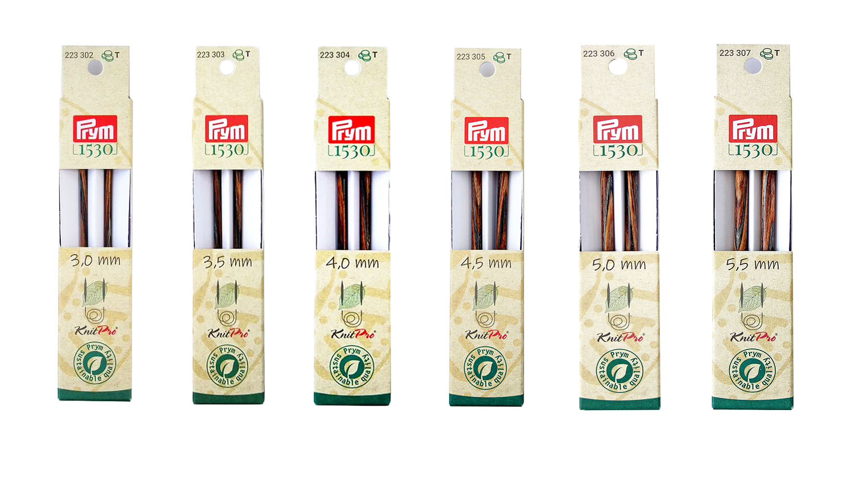 《Prym》プリム・1530　ニットプロ　輪針キット 2本入　ナチュラルウッド　サステナブル　 ※個別販売※　全長11.6cm（3.0/3.5/4.0/4.5/5.0/5.5mm） サステナブル　天然木材の編み針　あみ針　棒針　223302-223303-223304-223305-223306-223307　マジックループ