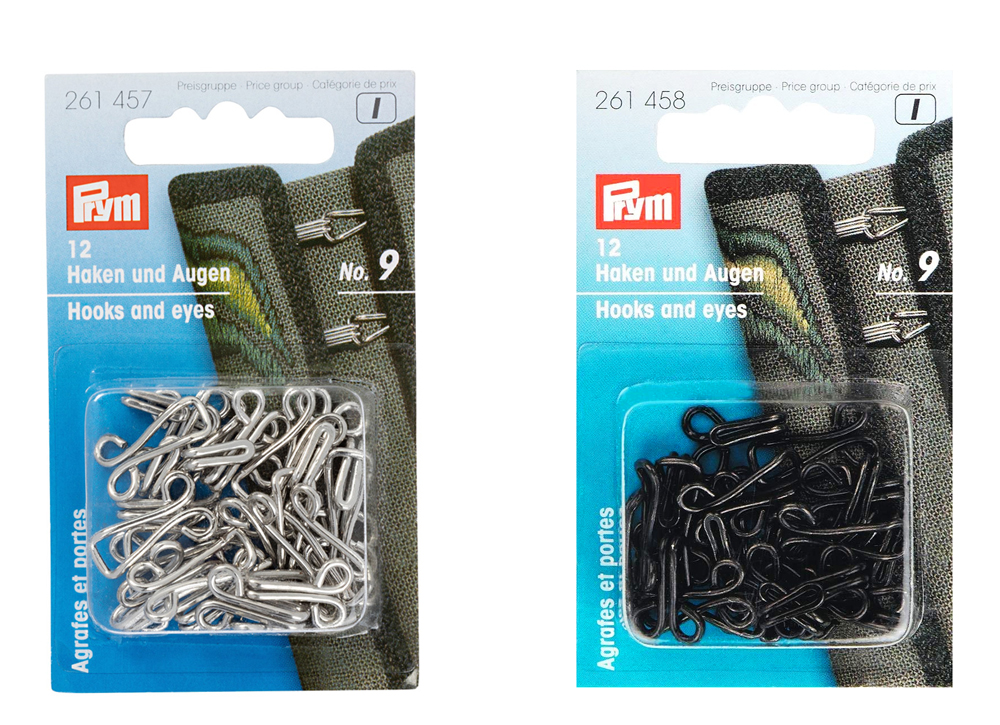 《Prym》プリム　ガーメントフック＆アイ　シルバー/ブラック　※個別販売・お選びください※ 　No.9（12セット入） 　スカートフック　ホック　ワンタッチ　ひっかける　金具　ハンドメイド　261457-261458